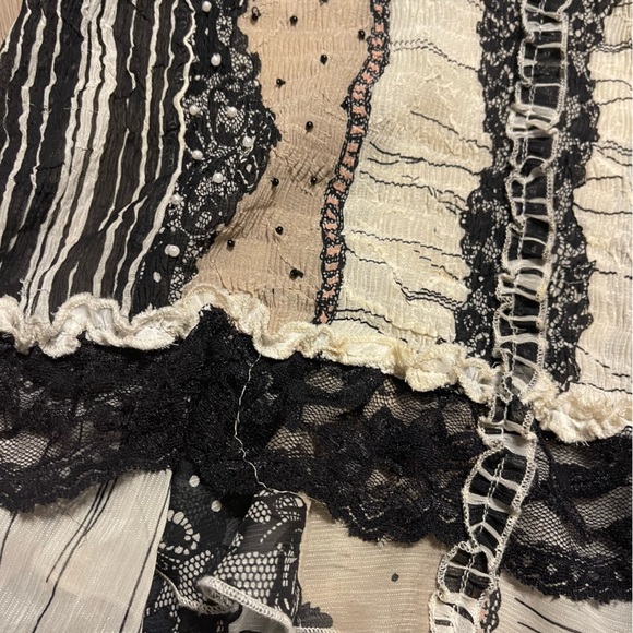 Alberto Makali Vintage 1990's Black & Tan Ruffle Lace Beaded Cottagecore Prarie - Picture 7 of 16